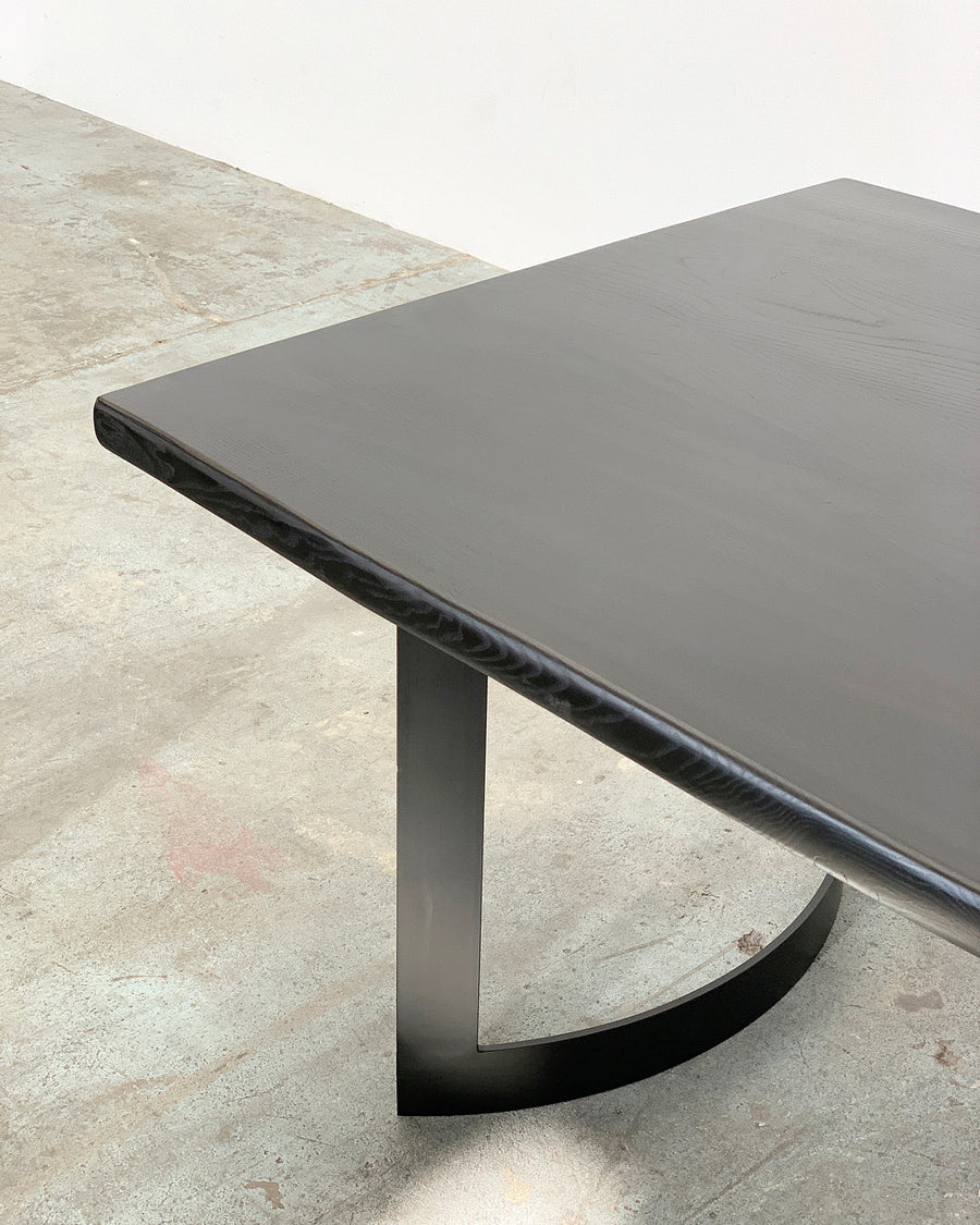 Mars Live Edge Dining Table - Black Ash with Curved Metal Leg