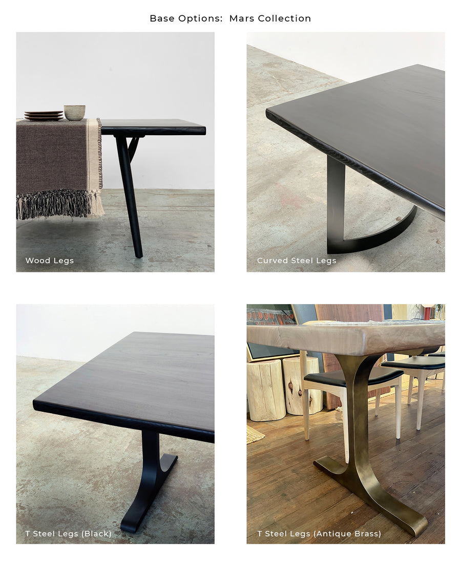 Mars Live Edge Dining Table - Black Ash with Brass T Legs