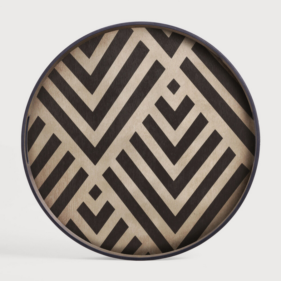 Graphite Chevron Wooden Tray - Round / Small
