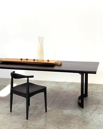 Mars Live Edge Dining Table - Black Ash with Curved Metal Leg