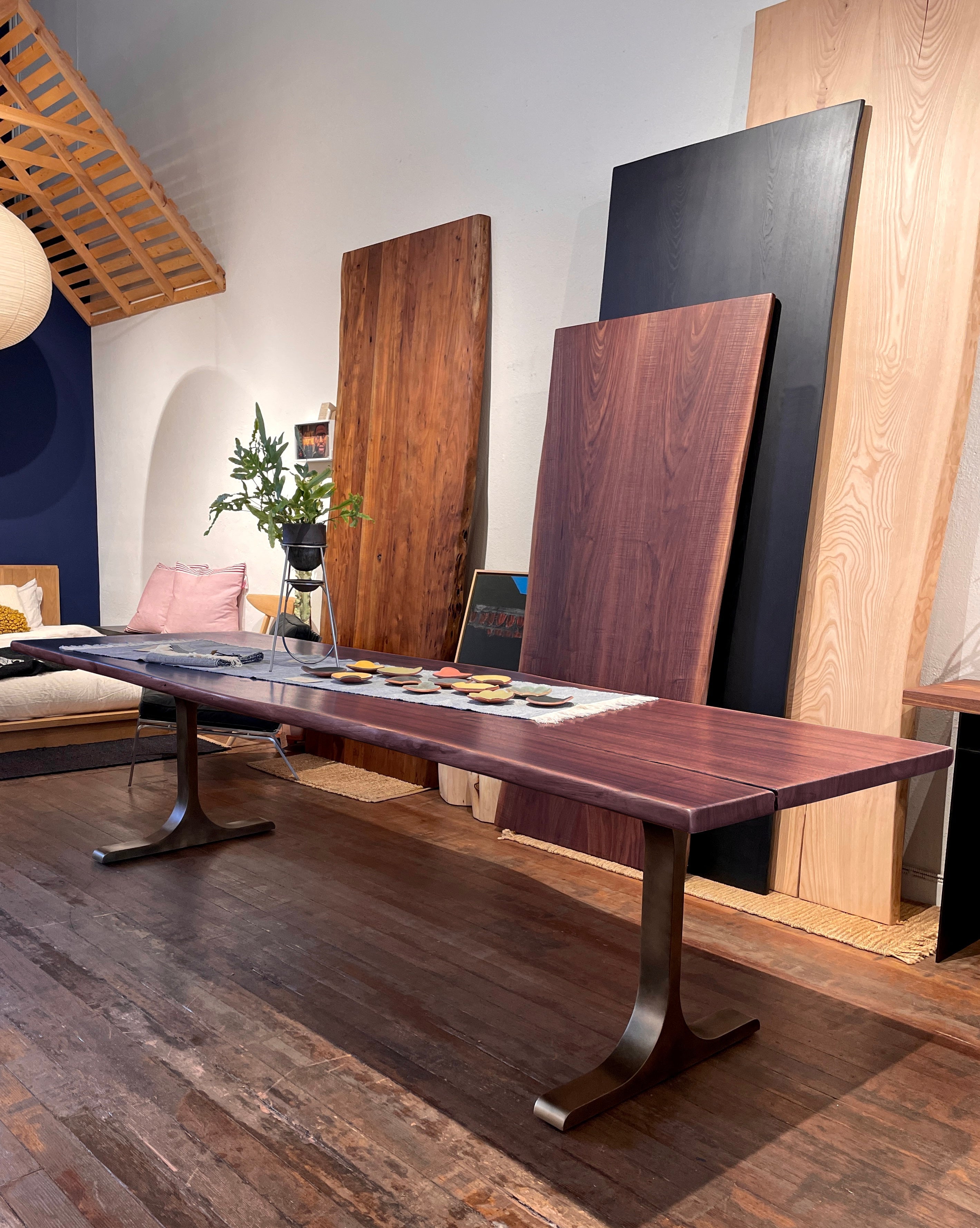 Mars Table Home › Mars Live Edge Dining Table - Walnut with Brass T Legs