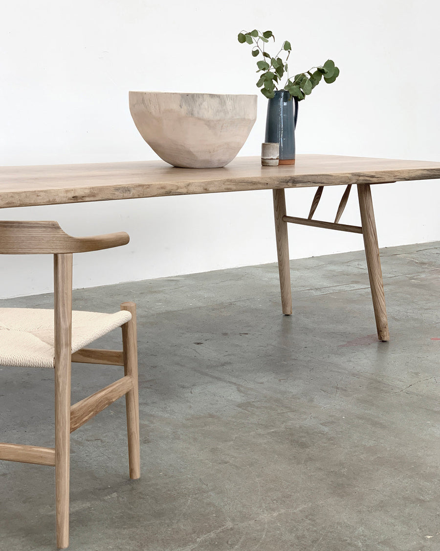 Mars Live Edge Dining Table - White Ash with Wood Legs