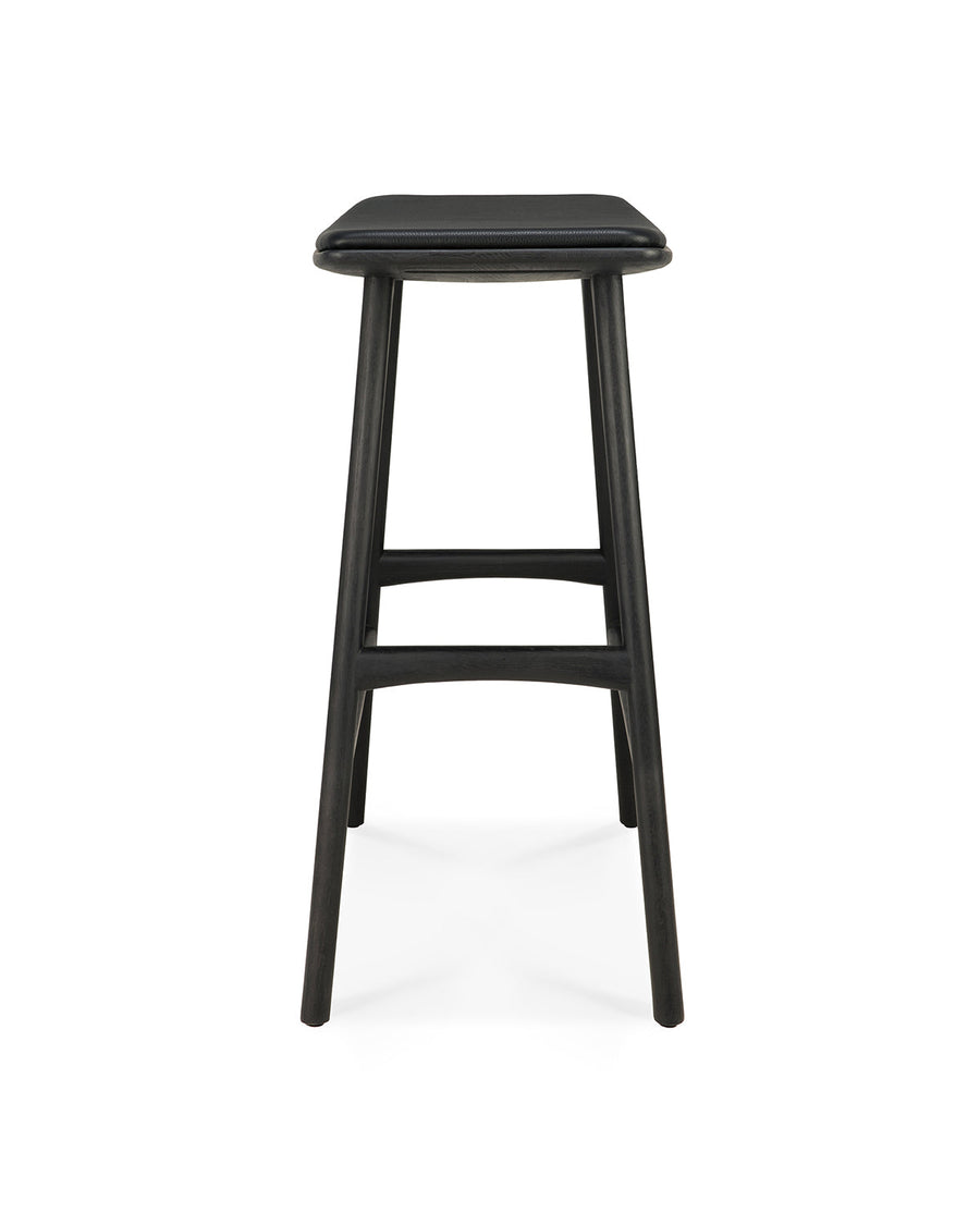 Osso Counter Stool - Black with leather seat