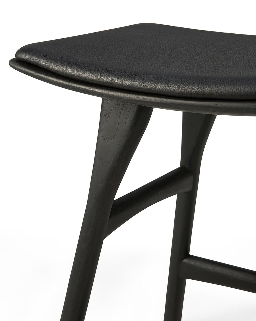 Osso Dining Stool with leather seat - Black