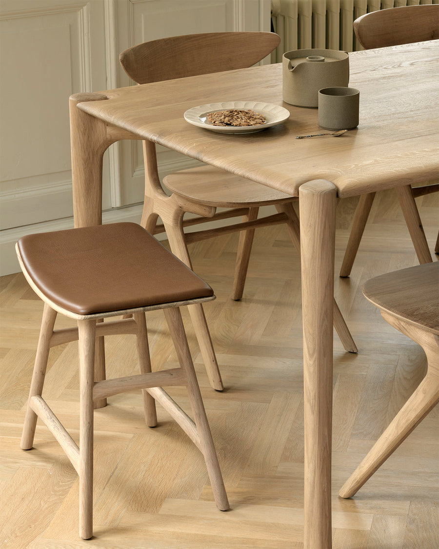 Osso Dining Stool - Oak with leather seat