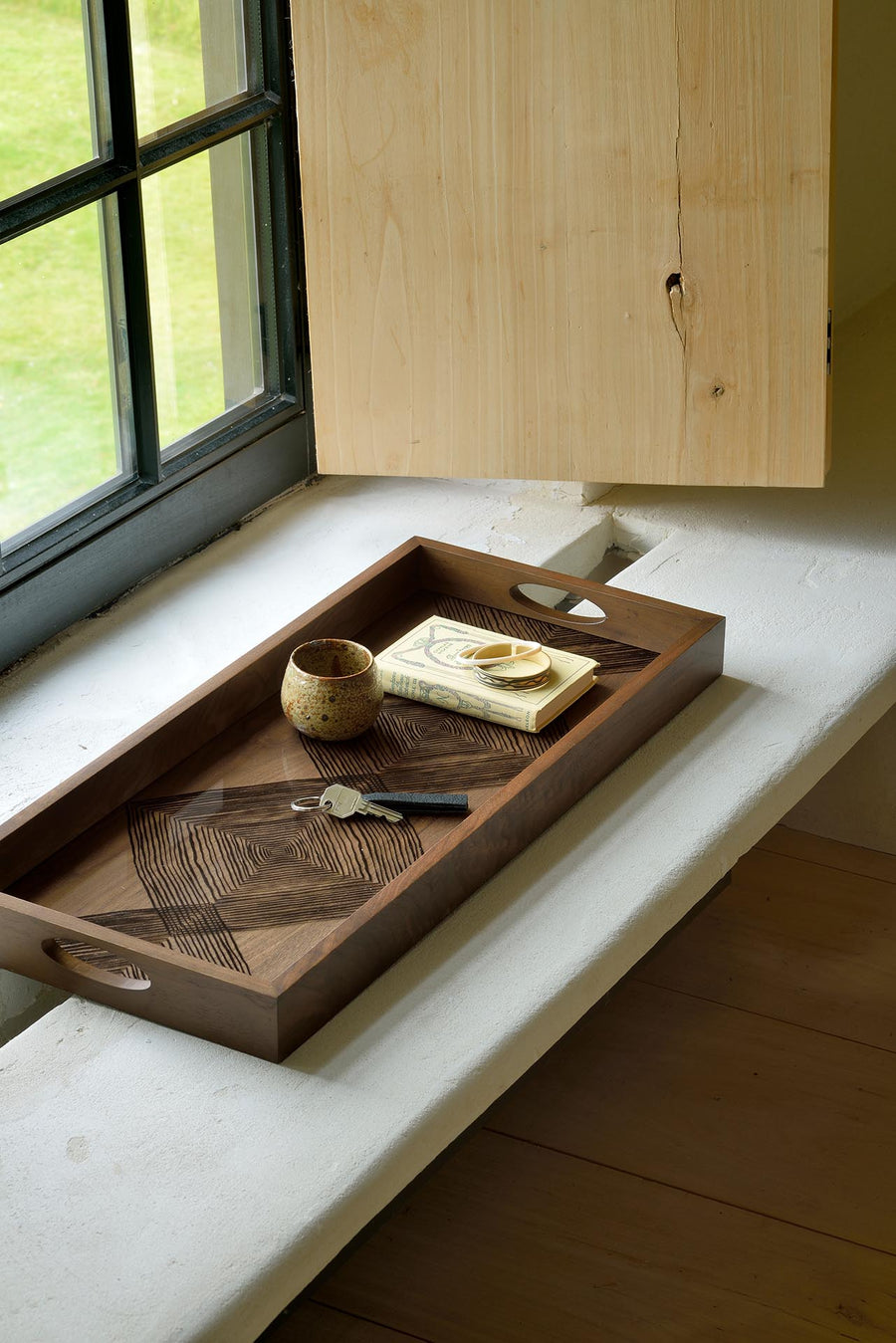 Walnut Linear Squares Glass Tray - Rectangle
