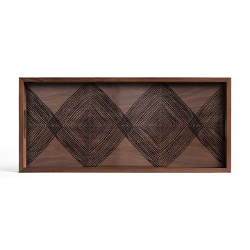 Walnut Linear Squares Glass Tray - Rectangle